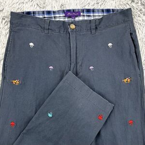 Alan Flusser Pants Men's 33.5X30‎ Navy Jockey Horses Hats AOP Chino Equestrian